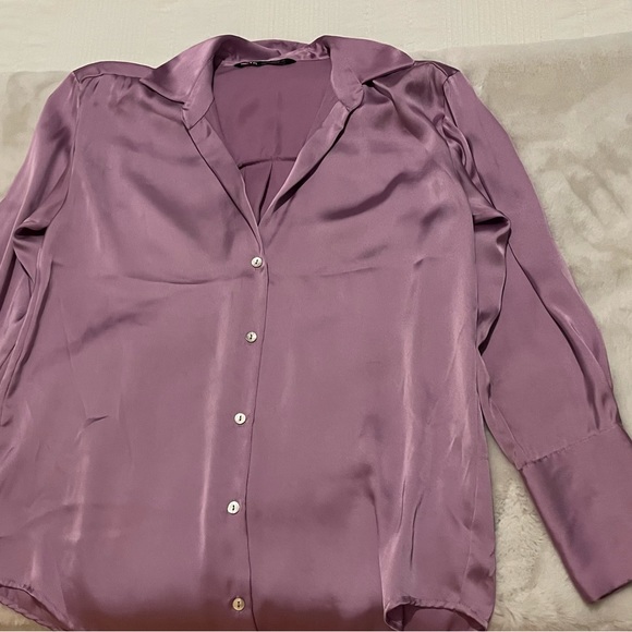 ZARA- Flowy Satin Effect Shirt - Picture 2 of 10